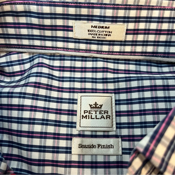 Peter Millar Seaside Finish Navy Pink Button Down shirt size medium 100% cotton - Picture 4 of 7
